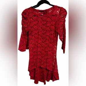 Joyce Leslie- Long Sleeve Lace Hi-Lo Sheer Puffy Sleeve Top- Medium
